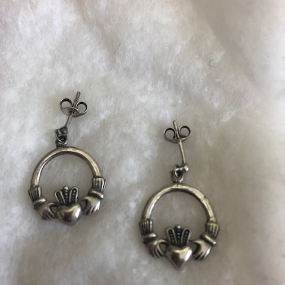 925 Sterling Silver Irish Claddagh Celtic Knot Hoop Earrings Ear Hoops